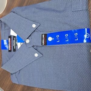 Kirkland Signature Size L Two-Toned Blue Non-Iron Stretch Sport Shirt